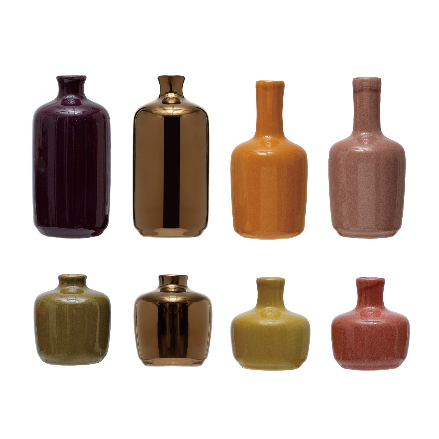 Stoneware Vases, Reactive Glaze, Set of 8 - Image 0