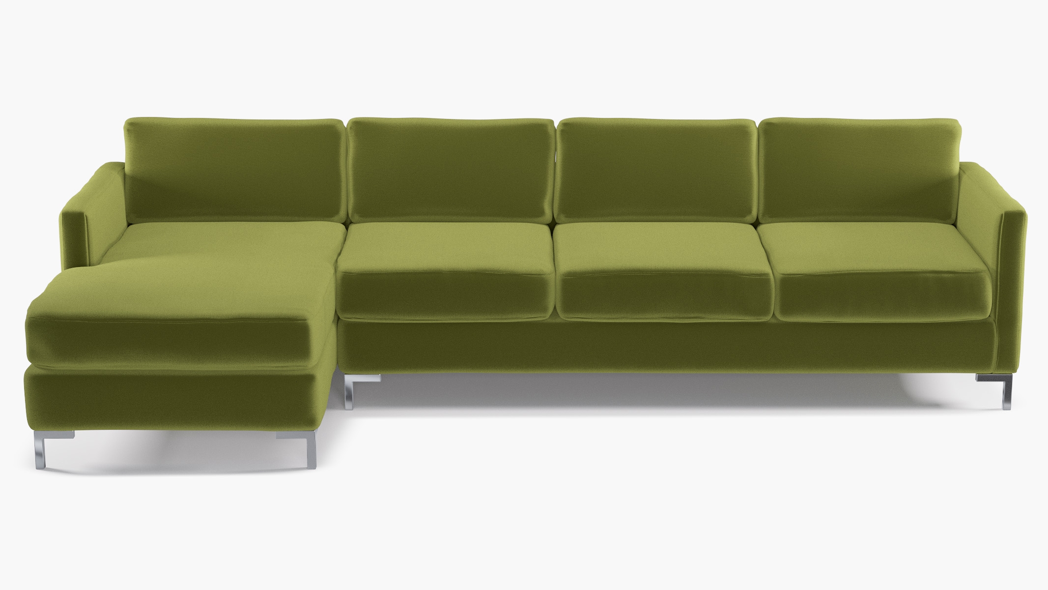 Modern Sectional, Left Facing, Sage Performance Velvet, Chrome L Leg - Image 0