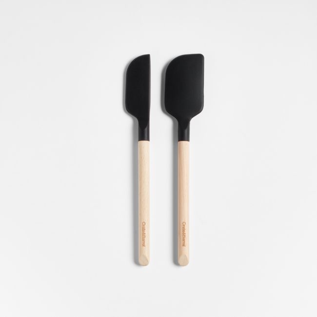 Crate & Barrel Black Silicone and Wood Mini Scraper Spatulas, Set of 2 - Image 0