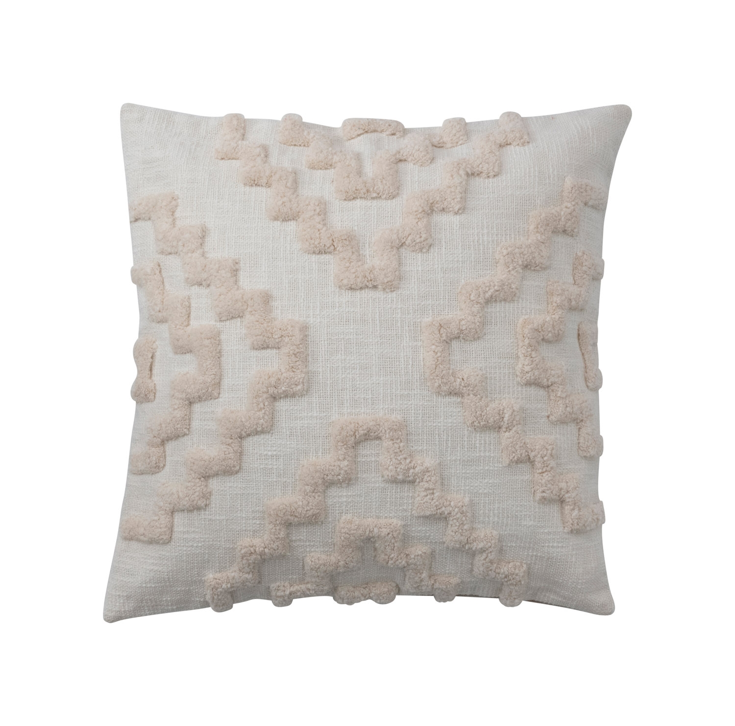 Cotton Tufted Pillow with Pattern and Chambray Back - Image 0