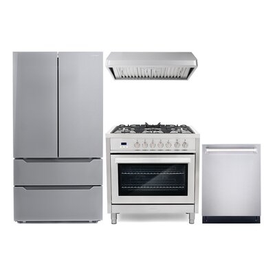 4 Piece Kitchen Package with French Door Refrigerator & 36" Freestanding Dual Fuel Range - Image 0