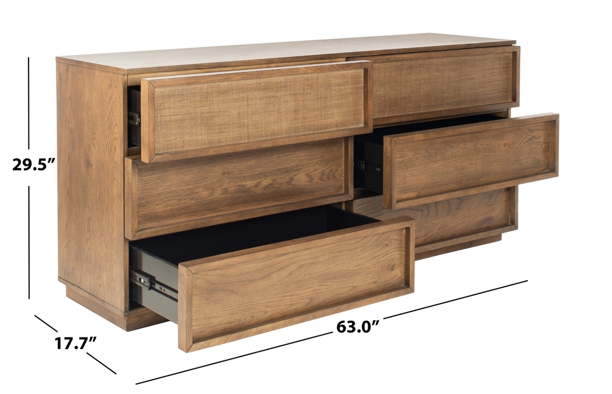 Zeus 6 Drawer Wood Dresser - Natural - Safavieh - Image 9