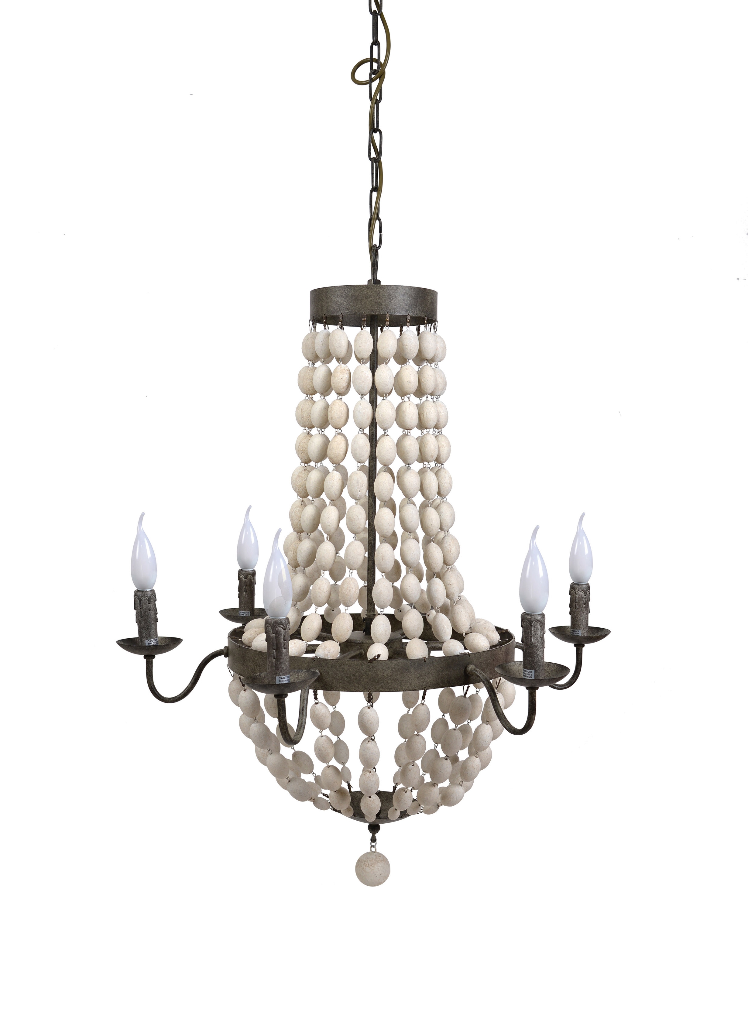 Metal Chandelier with White Wood Beads & 6 Lights - Image 0