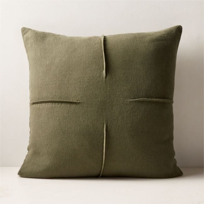 Tuck Green Linen Throw Pillow with Down-Alternative Insert 20''x20" - Image 0
