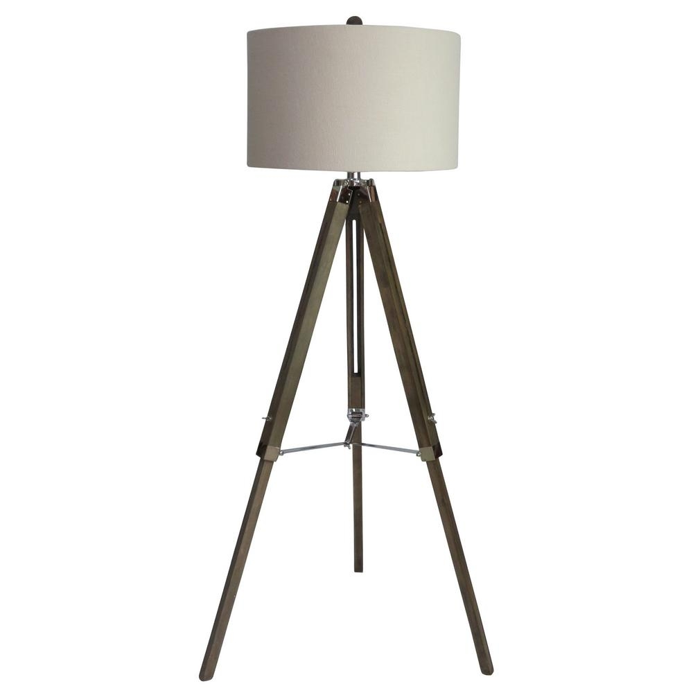 Fangio Lighting 60 in. Classic Structured Tripod Floor Lamp in Weathered Grey Wood and Polished Nickel Metal - Image 0