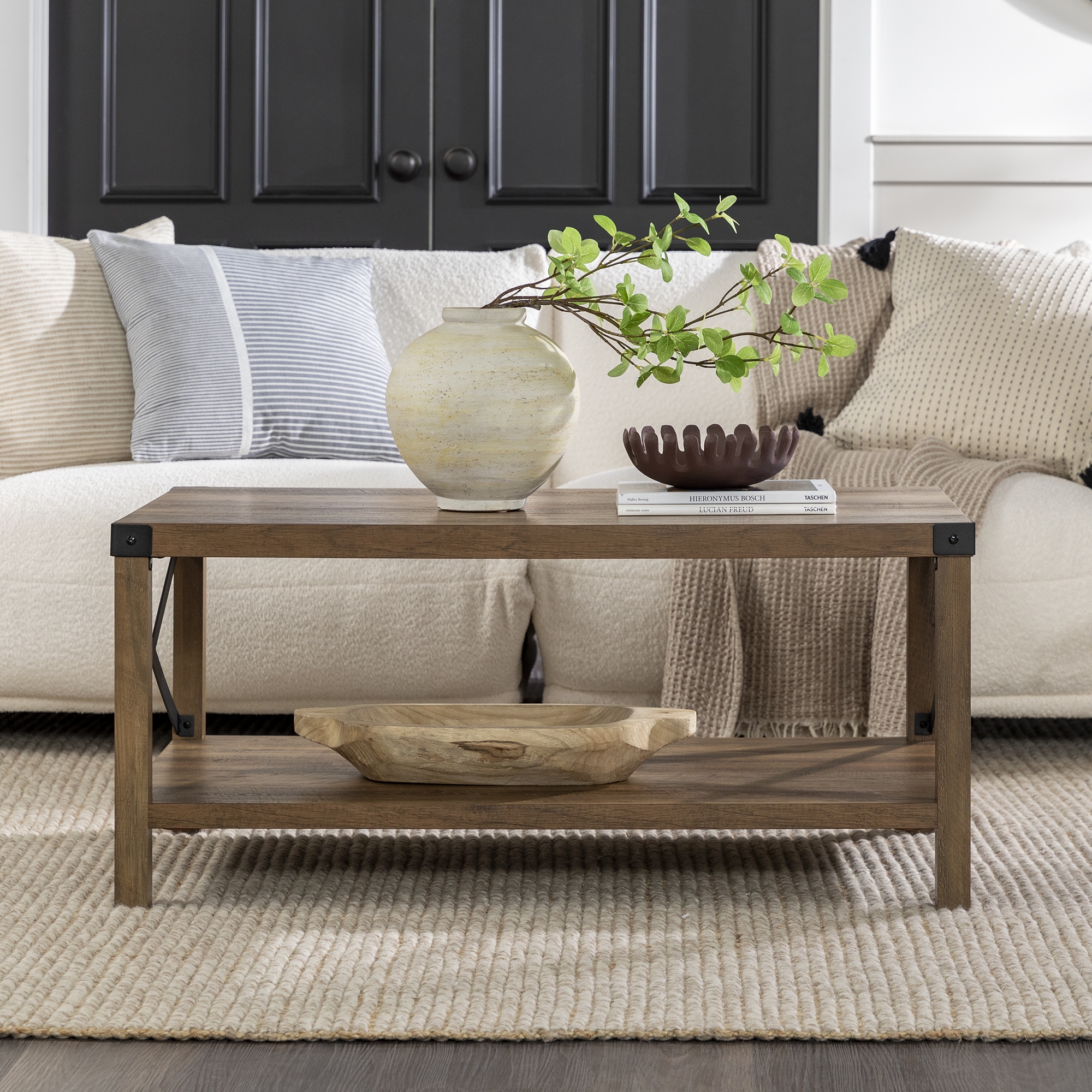 Metal X Rustic Wood Coffee Table - Rustic Oak/Black  - Image 5