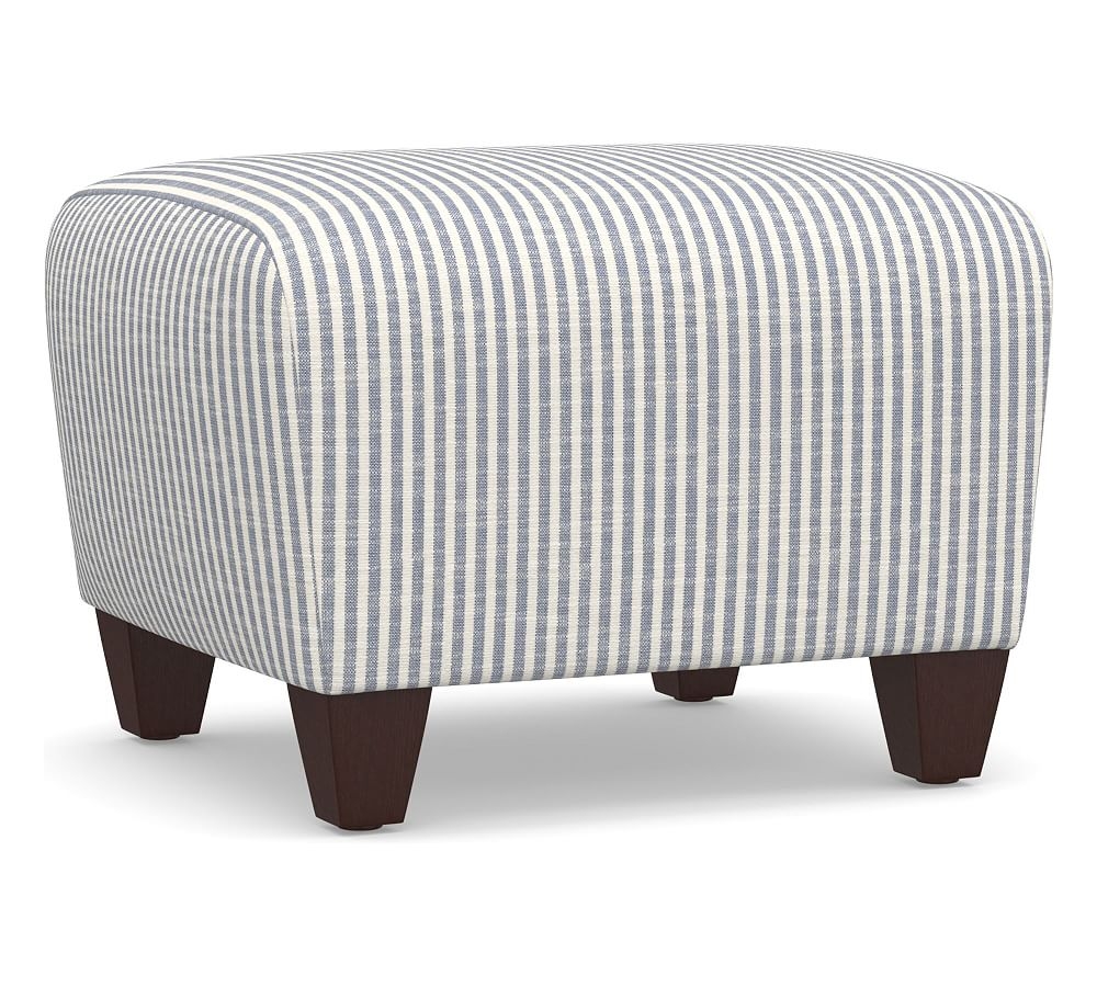 Manhattan Square Arm Upholstered Ottoman, Polyester Wrapped Cushions, Classic Stripe Blue - Image 0
