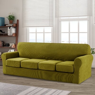 Elastic Textured Separate Box Cushion Sofa Slipcover - Image 0