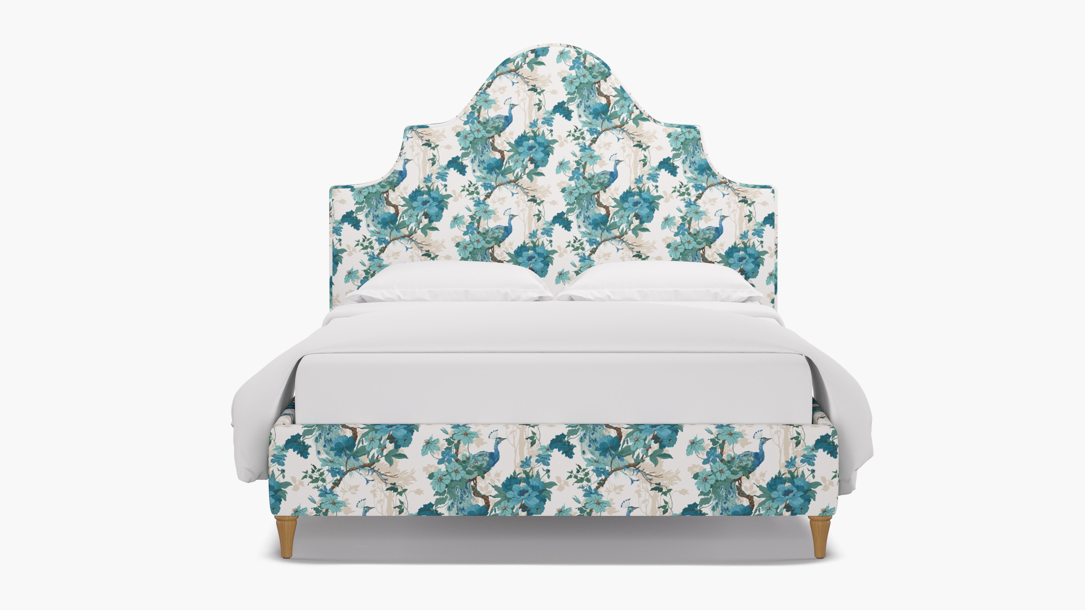 Statement Bed, Turquoise Peacock Park, Natural Decorative Tapered Leg, Twin - Image 0