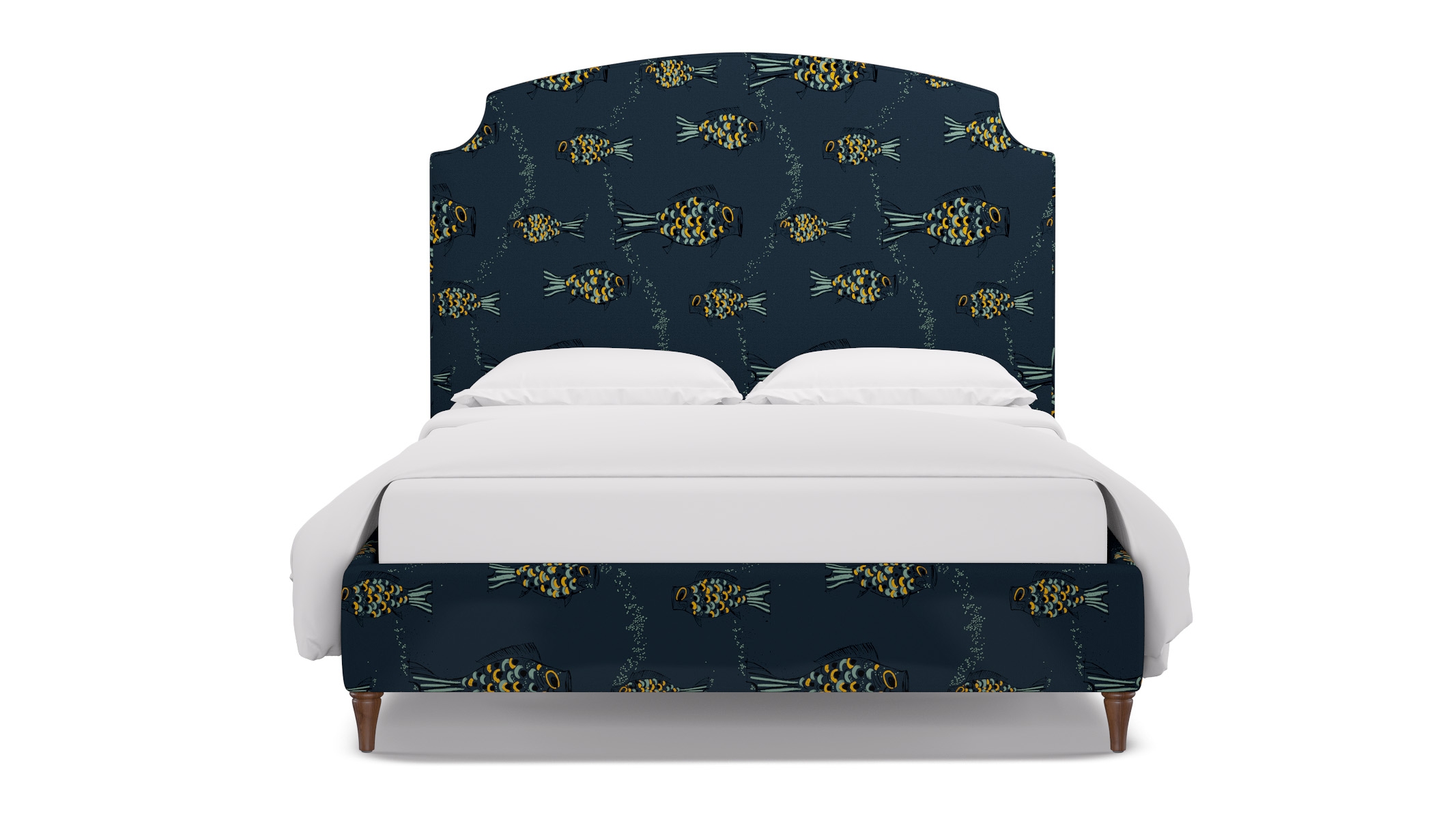 Cove Bed, Indigo Sakana, Walnut Decorative Tapered Leg, Twin - Image 0