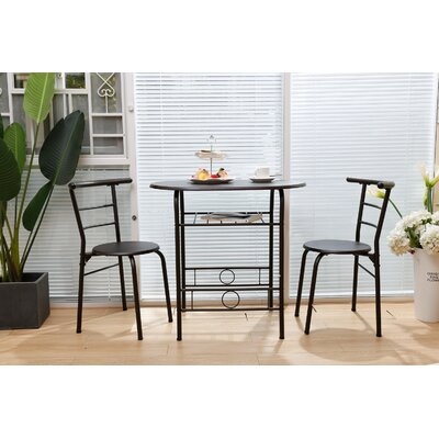 3 Pieces Kitchen Table Set, Couple Dining Round Table Set With Metal Frame And Shelf Storage, Home Breakfast Table, 3 Piece Kitchen Table Set - Image 0