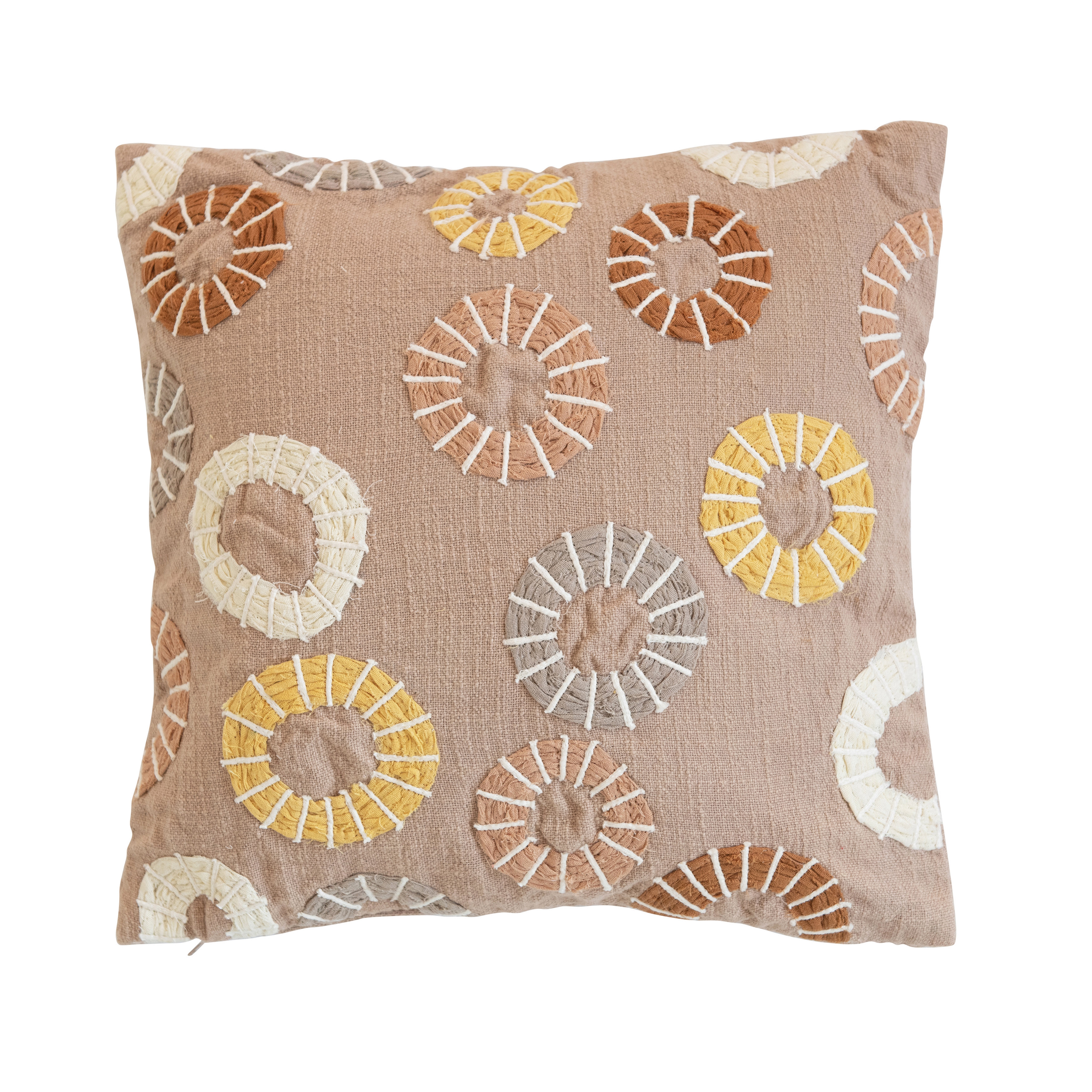 Cotton Embroidered Pillow with Dots, Multi Color - Image 0