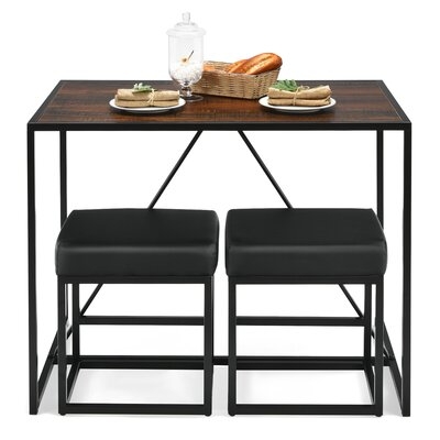 17 Stories 3pcs Dining Set Metal Frame Kitchen Table And 2 Stools Home Breakfast - Image 0