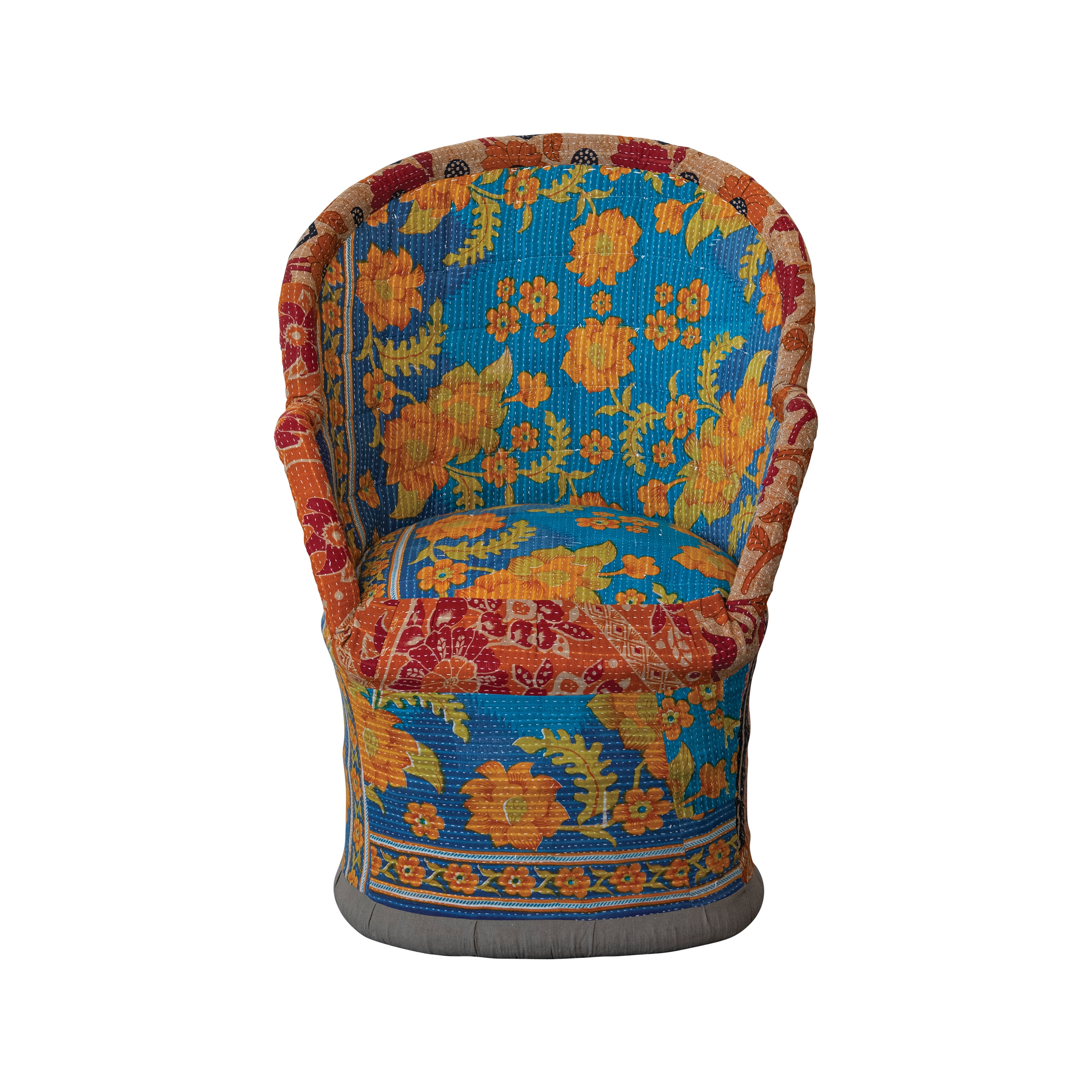 Cotton Kantha Cane Chair with Patterns, Multicolor - Image 0