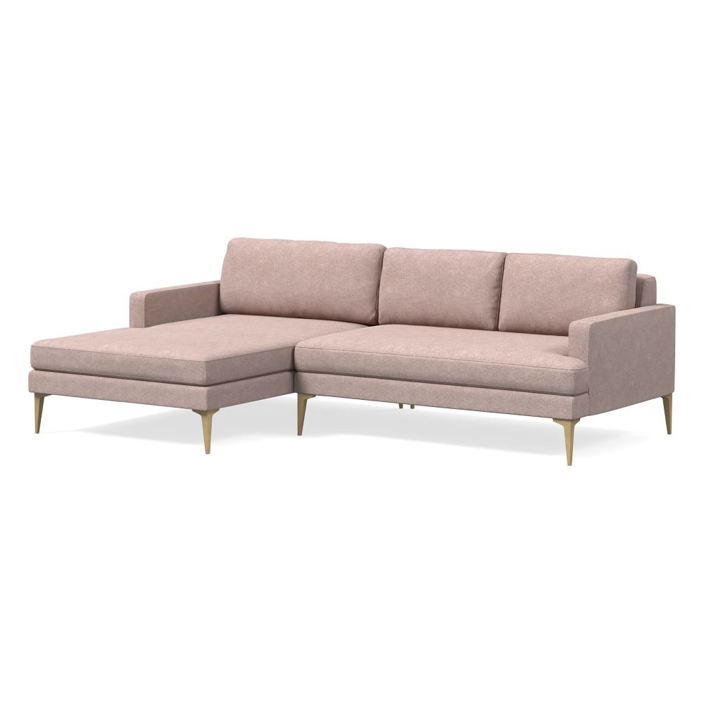 Andes 90" Left Multi Seat 2-Piece Chaise Sectional, Standard Depth, Distressed Velvet, Mauve, BB - Image 0