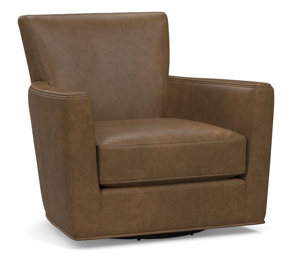 Irving Square Arm Leather Swivel Glider, Polyester Wrapped Cushions, Churchfield Chocolate - Image 0