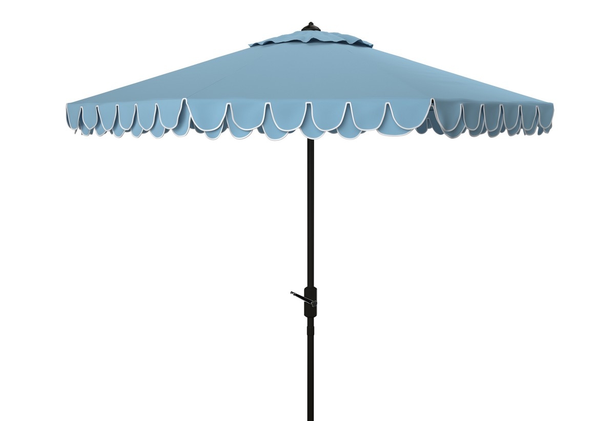 Elegant Valance 9Ft Umbrella - Baby Blue/White - Safavieh - Image 0