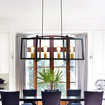 Modern Industrial Geometric Island Chandelier, 4 Lights Pendant Hanging Light Fixture For Kitchen Island Dining Room Living Room Bedroom - Image 0