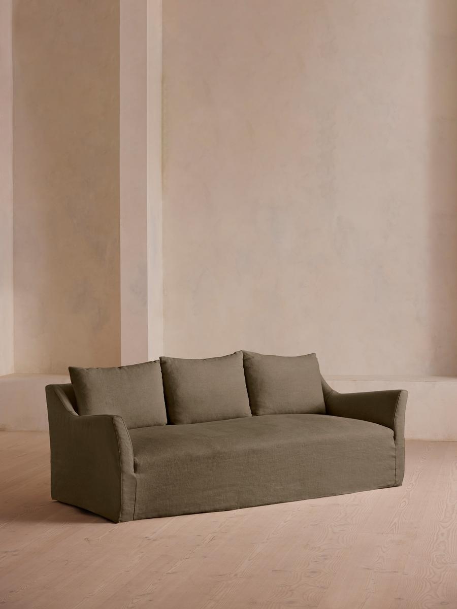 Roma Three Seater Sofa, Linen, Olive, US - Image 0