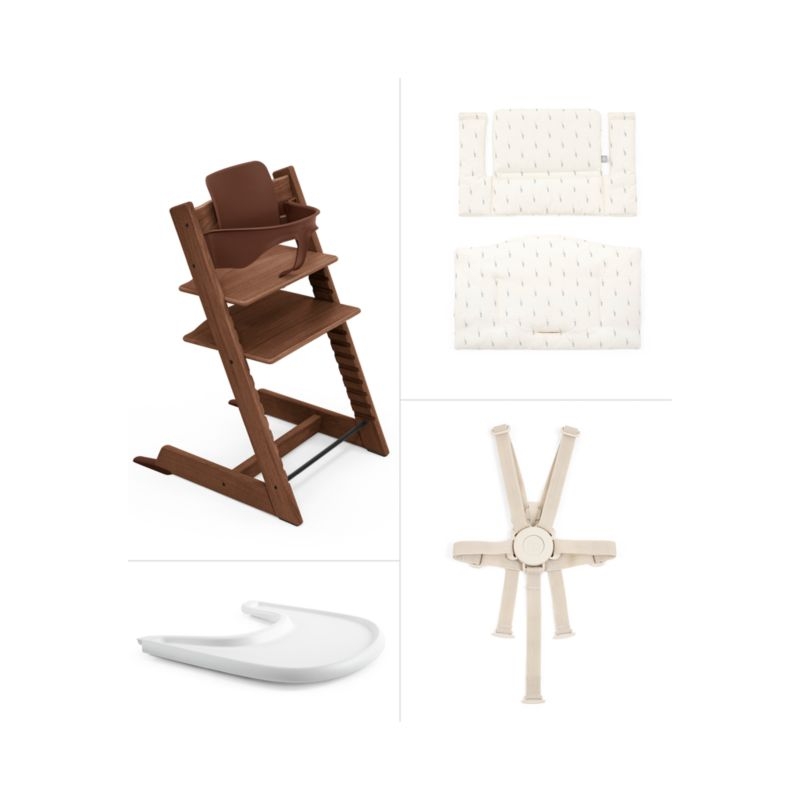 Stokke ® Tripp Trapp® Warm Brown Oak Wood Baby High Chair with Cushion and Tray - Image 1