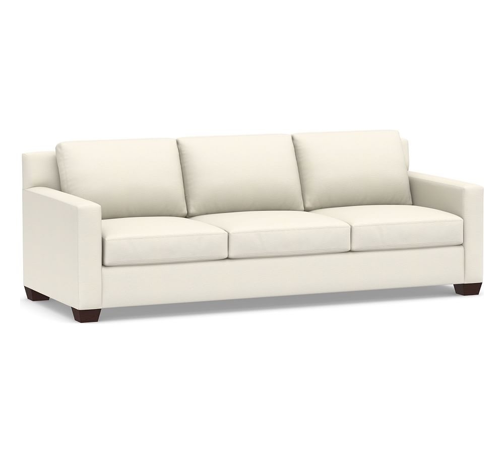 York Square Arm Upholstered Grand Sofa 95.5" 3X3, Down Blend Wrapped Cushions, Textured Twill Ivory - Image 0
