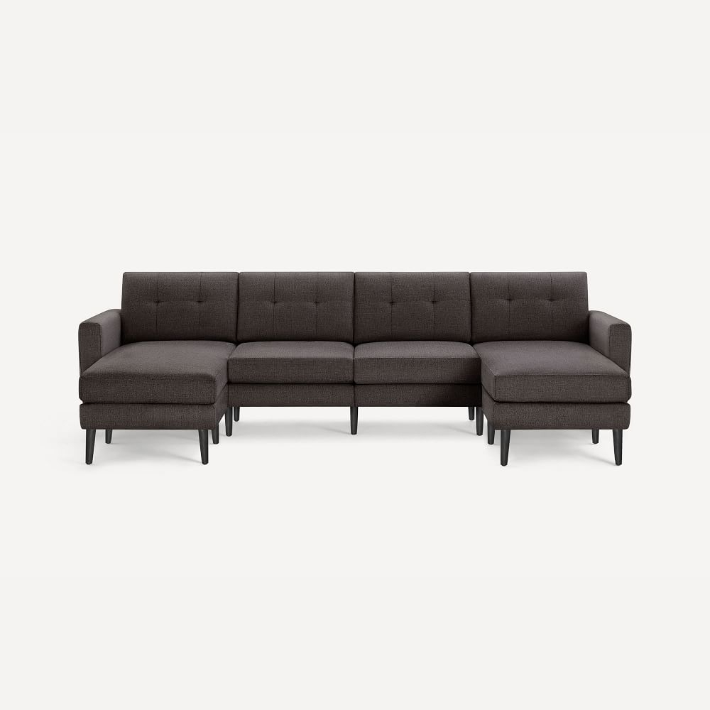 Nomad Block Fabric King Sofa with Double Chaise, Olefin, Charcoal, Ebony Wood - Image 0