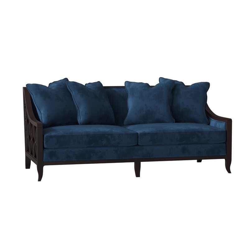 Caracole Classic Social Butterfly 75" Recessed Arm Sofa Body Fabric: Admiral Velvet, Leg Color: Warm Ebony - Image 0
