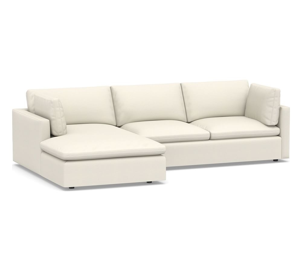 Bolinas Upholstered Right Arm Loveseat with Chaise Sectional, Down Blend Wrapped Cushions, Textured Twill Ivory - Image 0