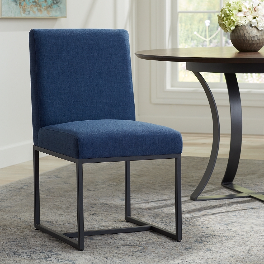Myles Navy Fabric and Black Metal Dining Chair - Image 0
