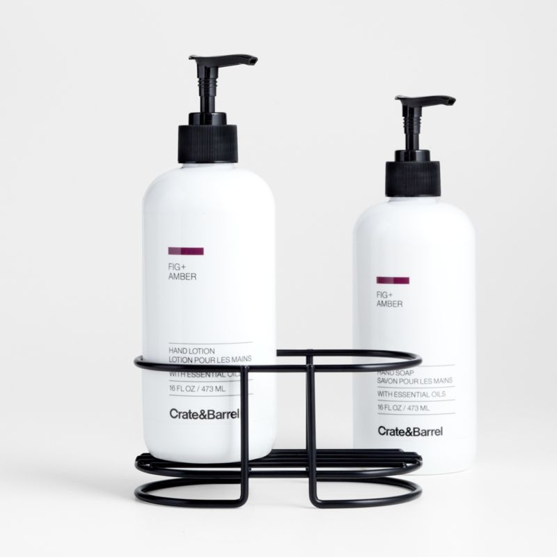 Fig + Amber Hand Soap and Lotion Set with Matte Black Caddy - Image 1