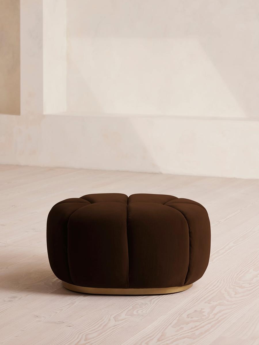 Garret Footstool, Velvet, Chocolate, US - Image 0