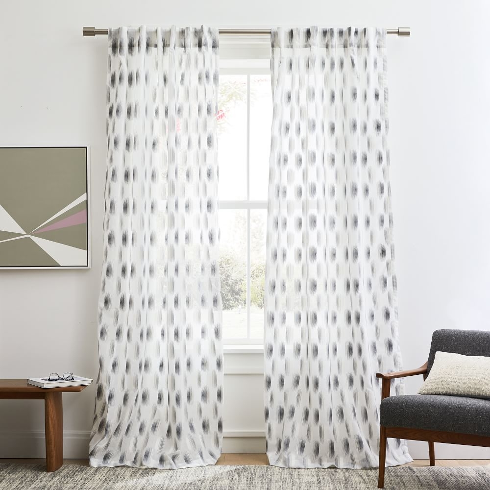 Sheer Shaded Dot Jacquard Curtain, Storm Gray, 48"x96" - Image 0