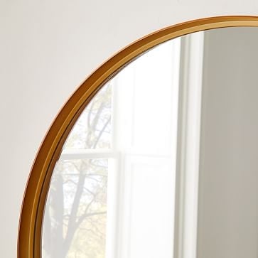 Deep Framed Metal Wall Mirror, Round, Antique Brass, 30 inch - Image 1