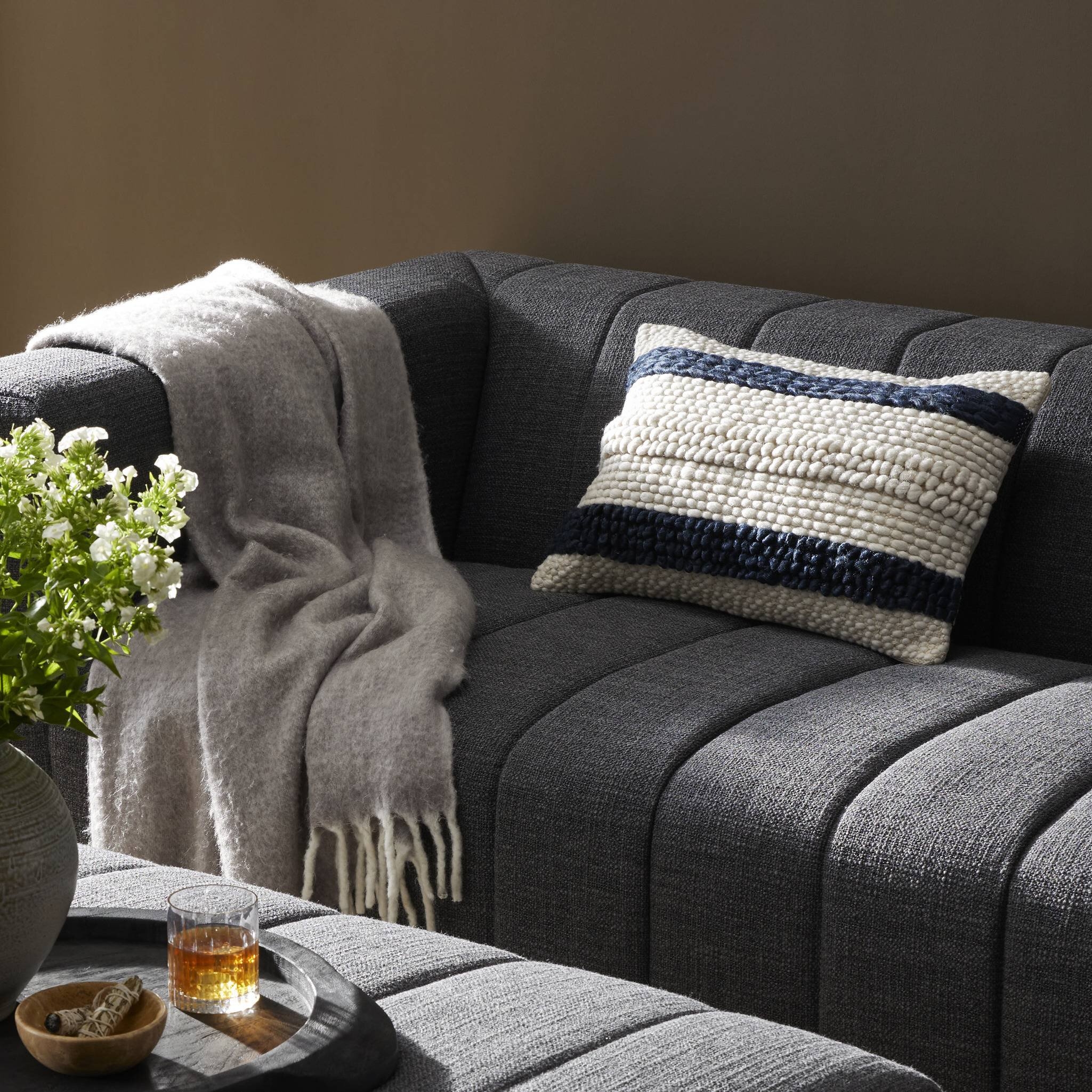 Textured Stripe Pillow - Navy, Natural - Image 6