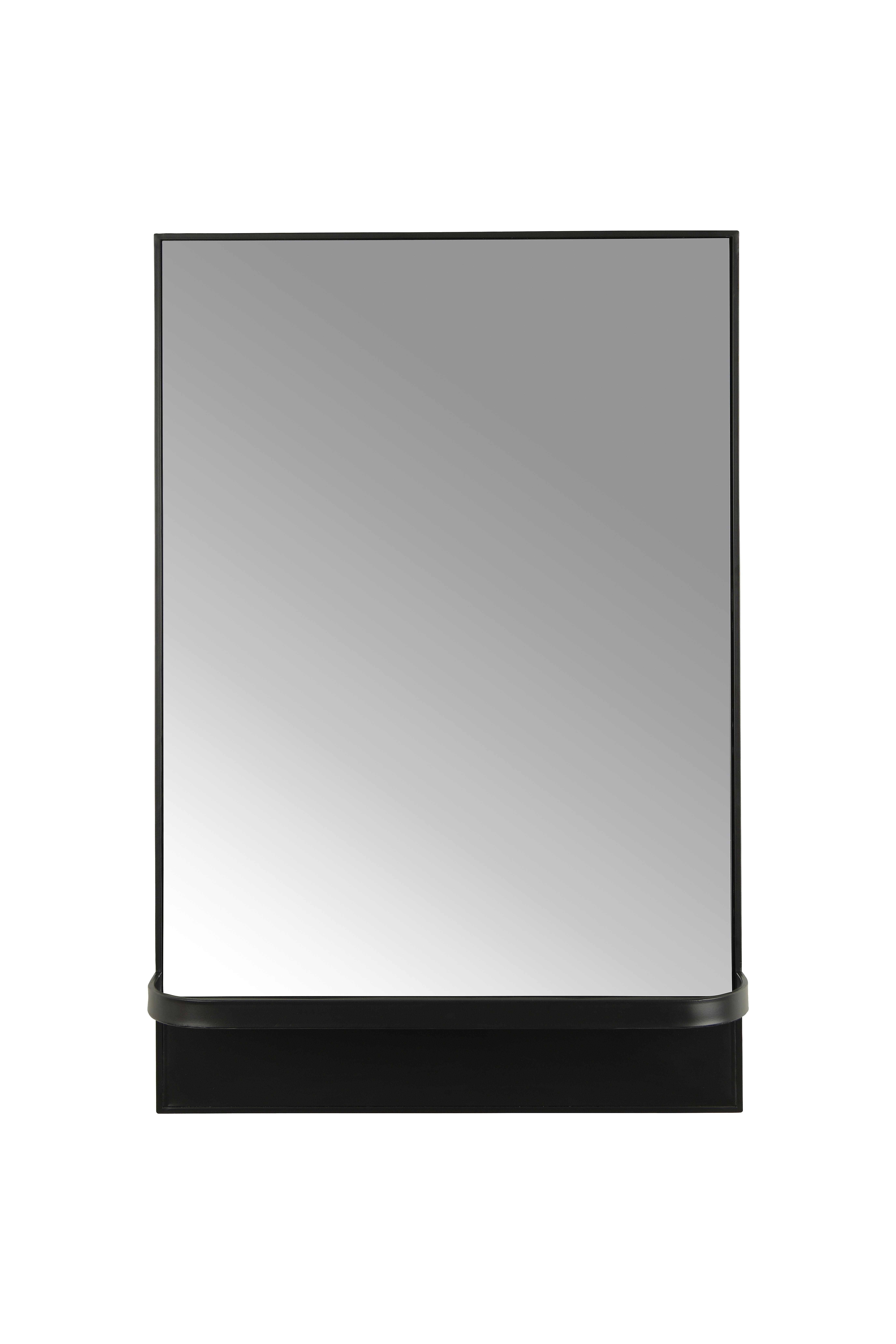 Modern Metal Framed Wall Mirror with Shelf, Matte Black - Image 0