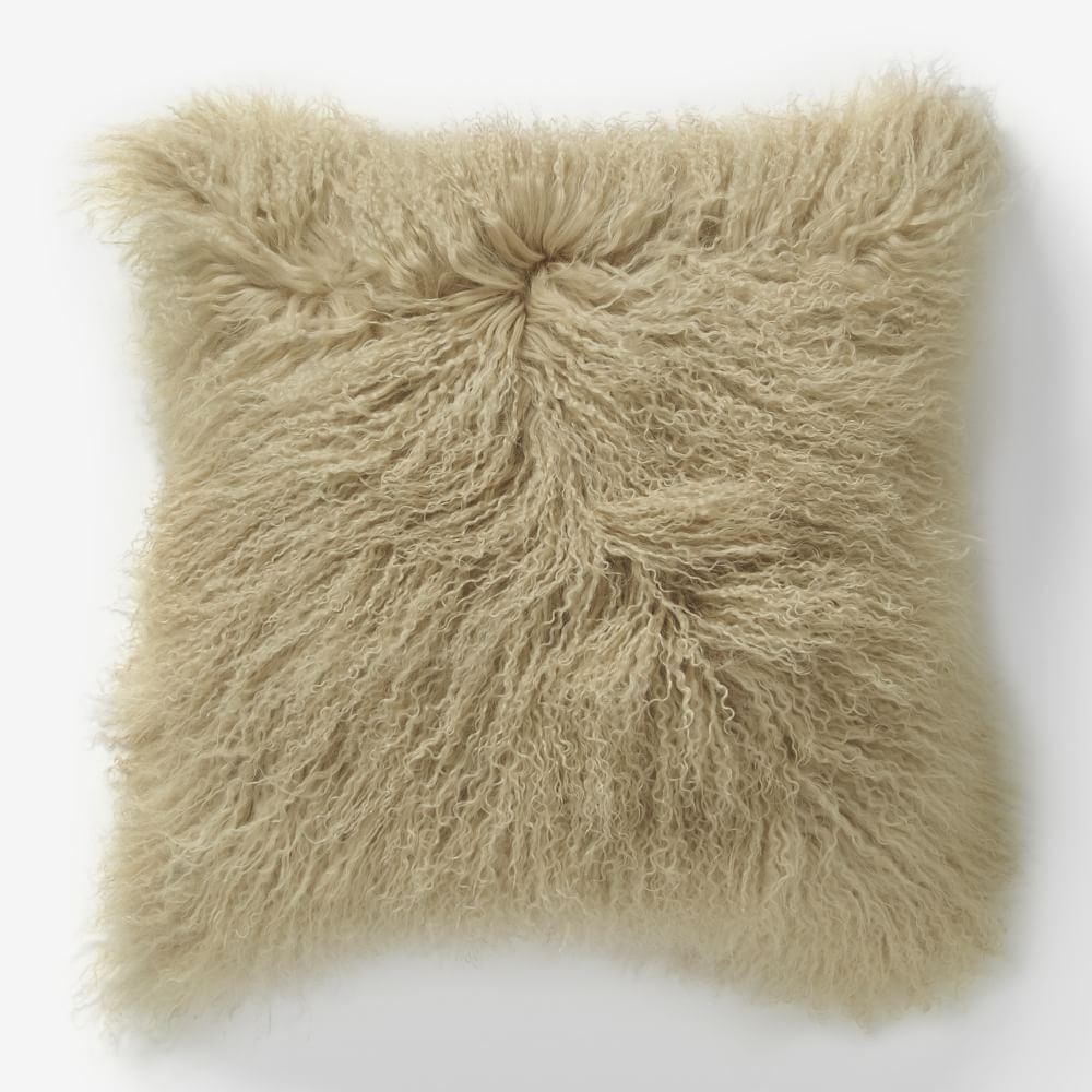 Mongolian Lamb Pillow Cover, 16"x16", Pebble - Image 0