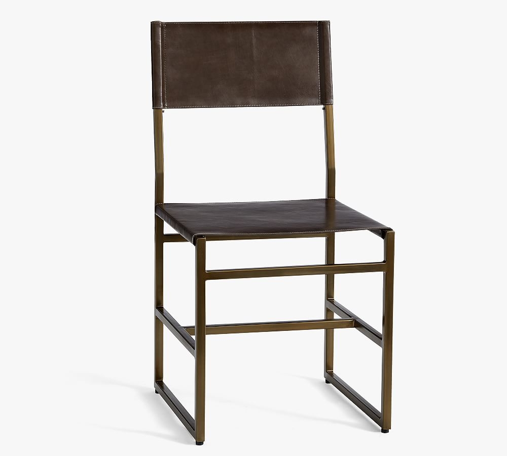 Hardy Leather Dining Chair, Brass/Vintage Charcoal Leather - Image 0