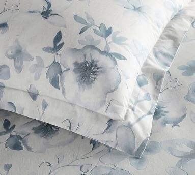 Gray Florence Floral Organic Percale Duvet Cover, King/Cal. King - Image 1