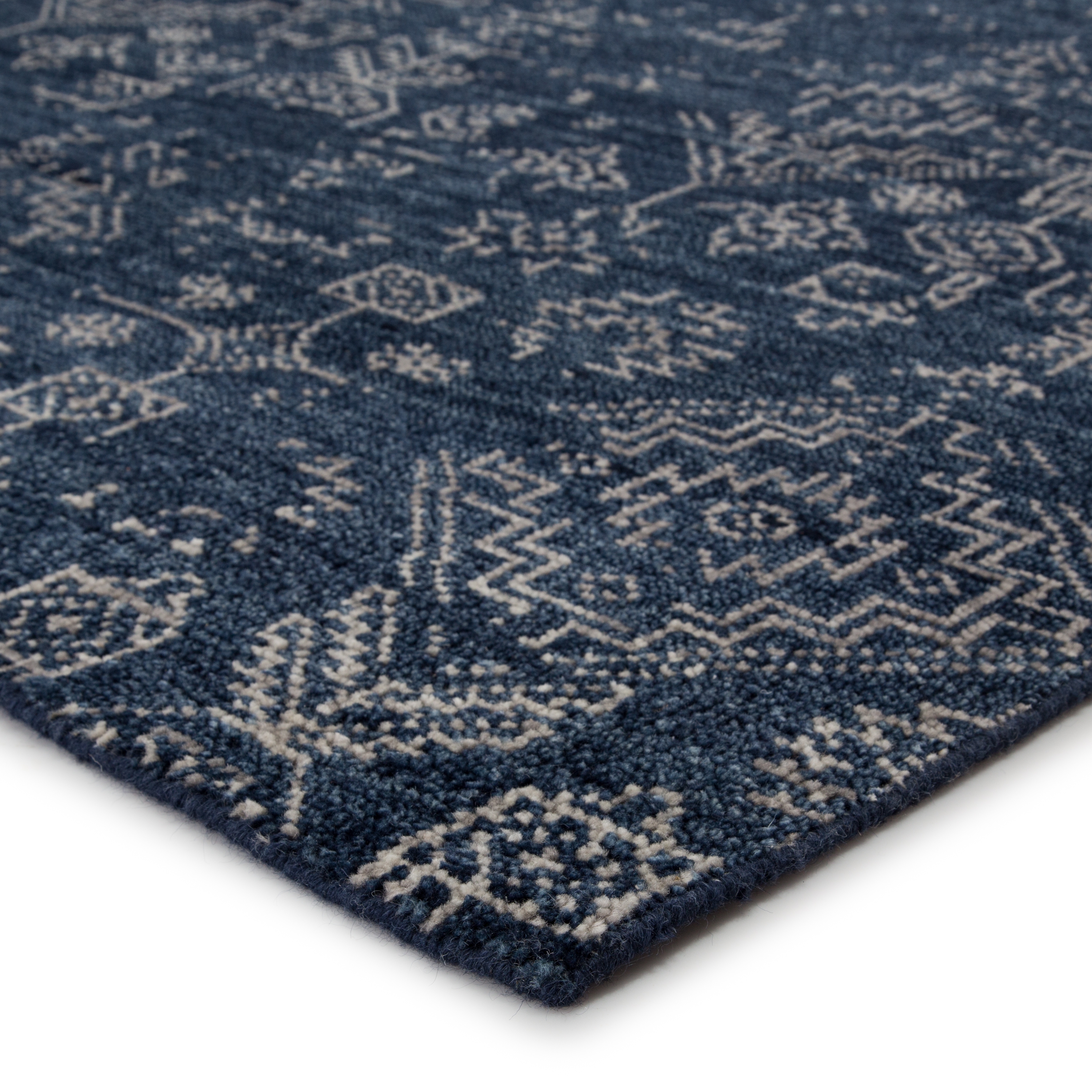 Azuma Hand-Knotted Tribal Dark Blue/ Light Gray Area Rug (9'X12') - Image 1