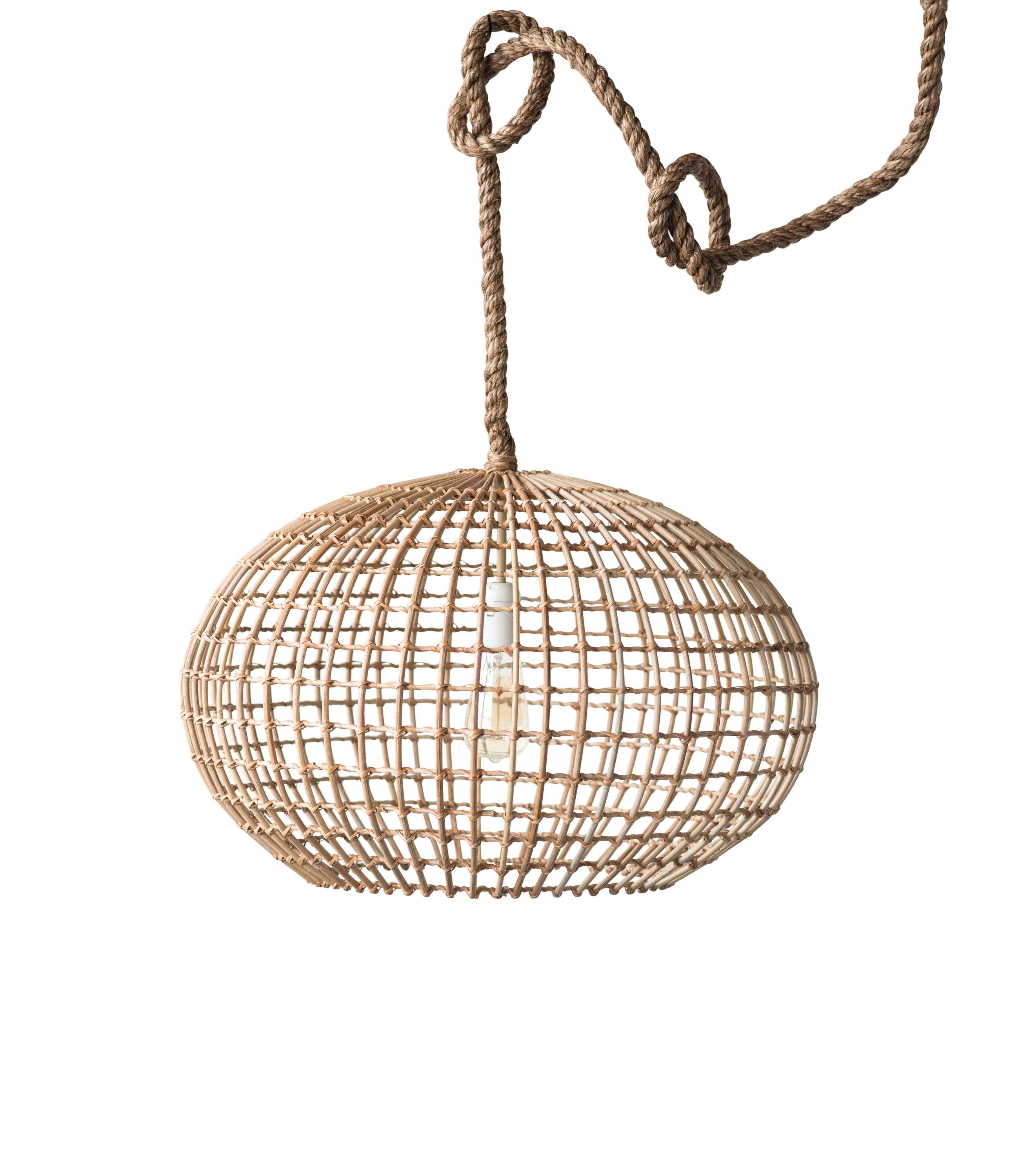 Round Wicker Pendant Light with Thick Rope Cord - Image 0