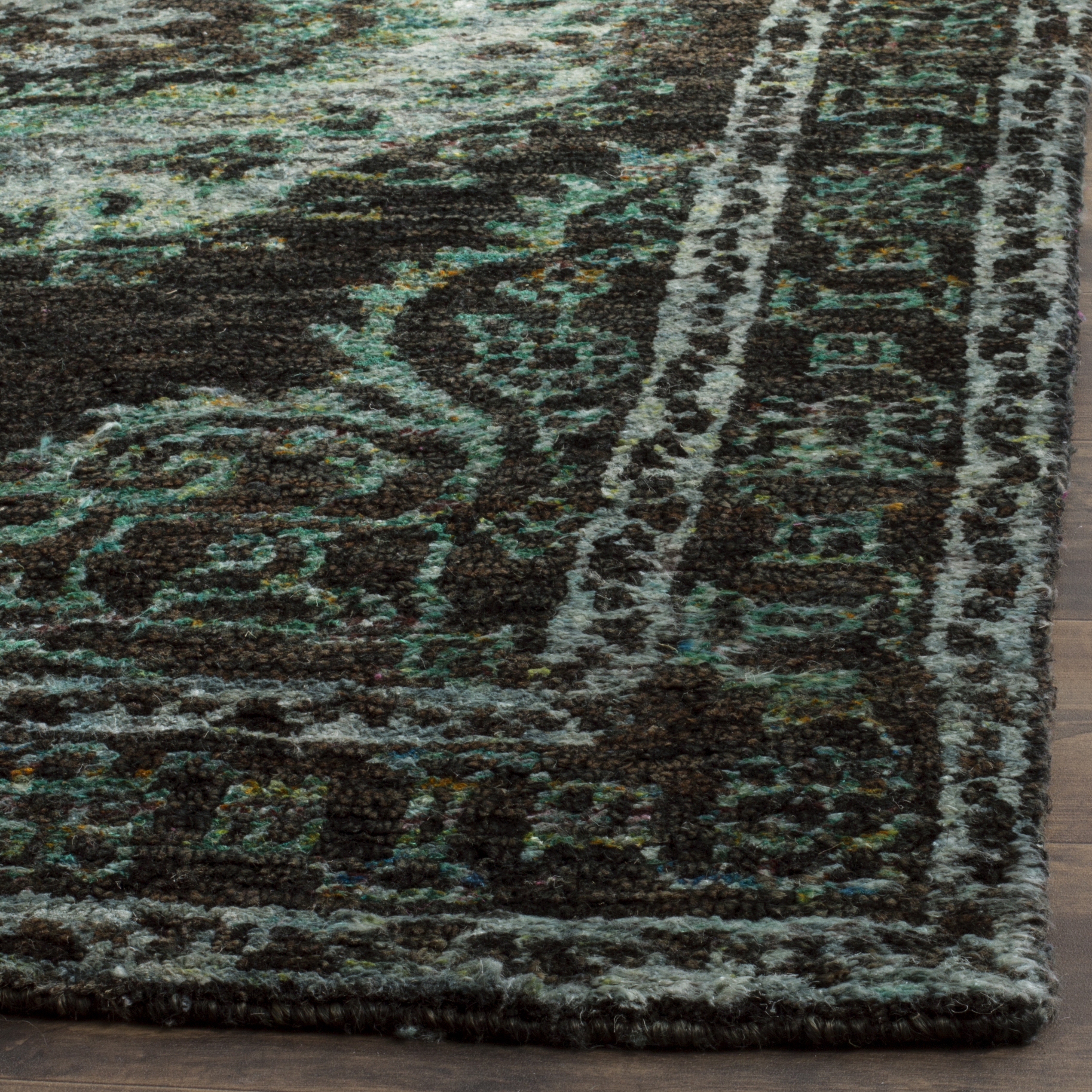 Arlo Home Hand Knotted Area Rug, TGR602A, Chocolate/Aqua,  4' X 6' - Image 2