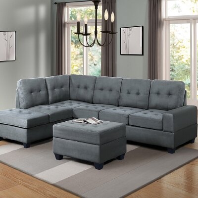 Ebonye 104" Wide Microfiber/Microsuede Left Hand Facing Sofa & Chaise with Ottoman - Image 0