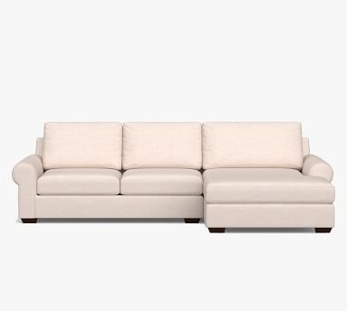 Big Sur Roll Arm Upholstered Right Arm Sofa with Double Chaise Sectional and Bench Cushion, Down Blend Wrapped Cushions, Performance Boucle Oatmeal - Image 1