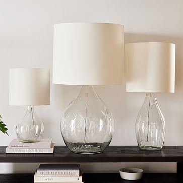 Recycled Glass Table Lamp Clear White Linen (21") - Image 1