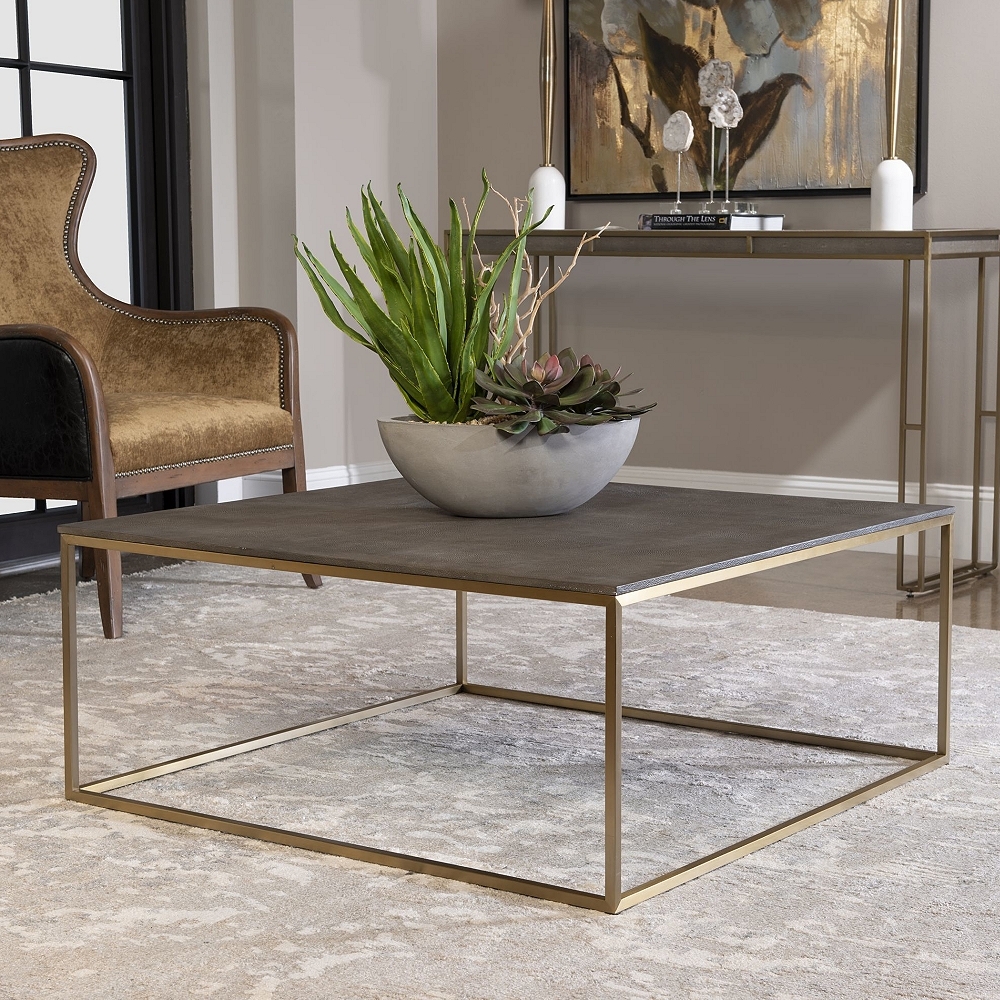 Uttermost Trebon 38"W Charcoal Gray and Brass Coffee Table - Style # 78D48 - Image 0