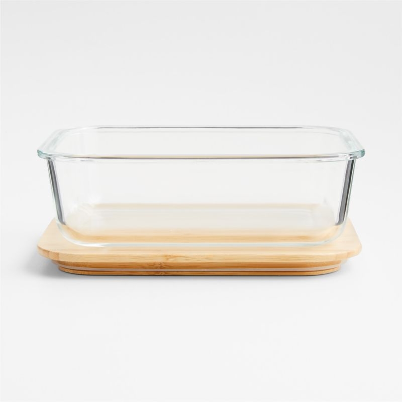 Crate & Barrel Rectangular Glass Storage Container with Bamboo Lid, 7-cup - Image 4