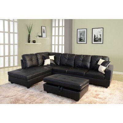 Elizebth 103.5" Wide Faux Leather Modular Corner Sectional with Ottoman - Image 0