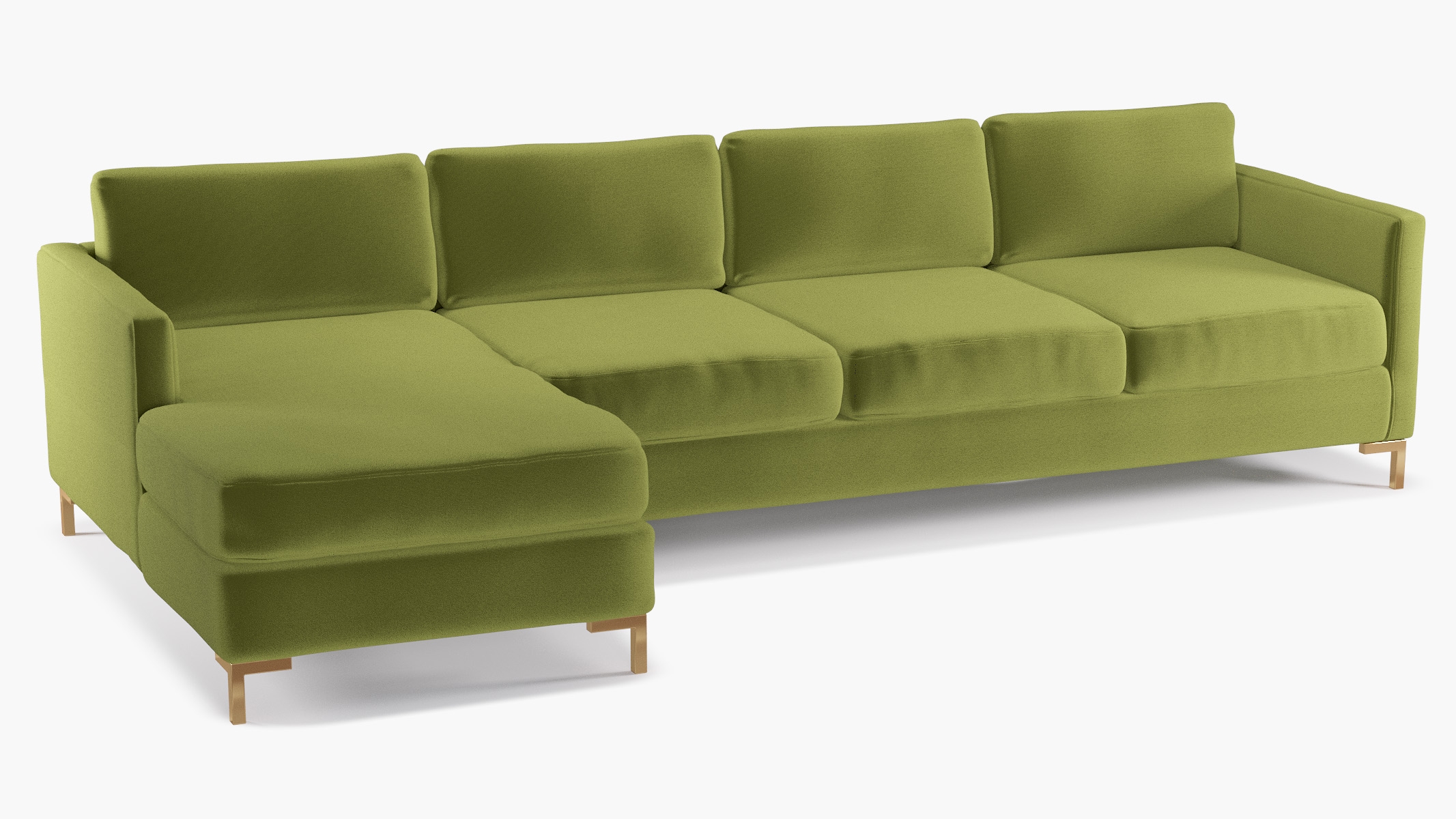 Modern Sectional, Left Facing, Sage Performance Velvet, Brass L Leg - Image 1