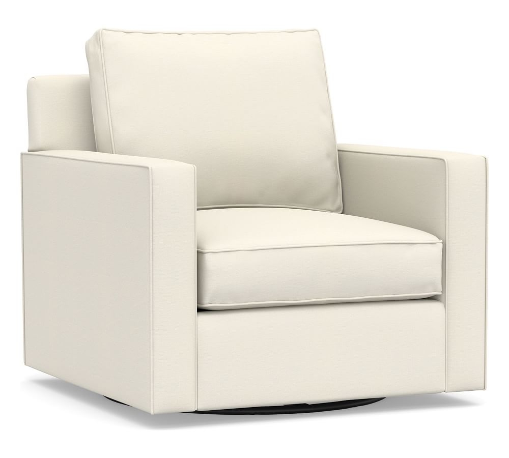 Cameron Square Arm Upholstered Swivel Armchair, Polyester Wrapped Cushions, Textured Twill Ivory - Image 0