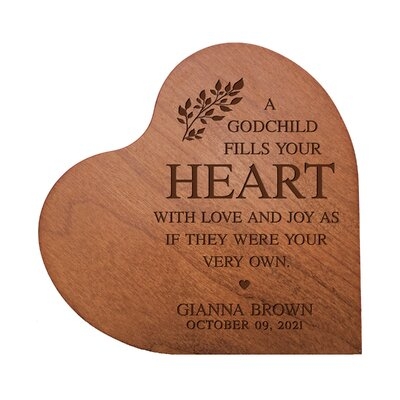 Trinx Custom Engraved 5 Solid Wood Heart Decor With Bible Scripture - A Godchild Fills (Cherry)" - Image 0